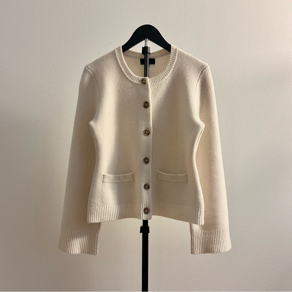 Quince Sweaters - Quince Mongolian Cashmere Structured Crewneck Bell Sleeve Cardigan Cream Size S